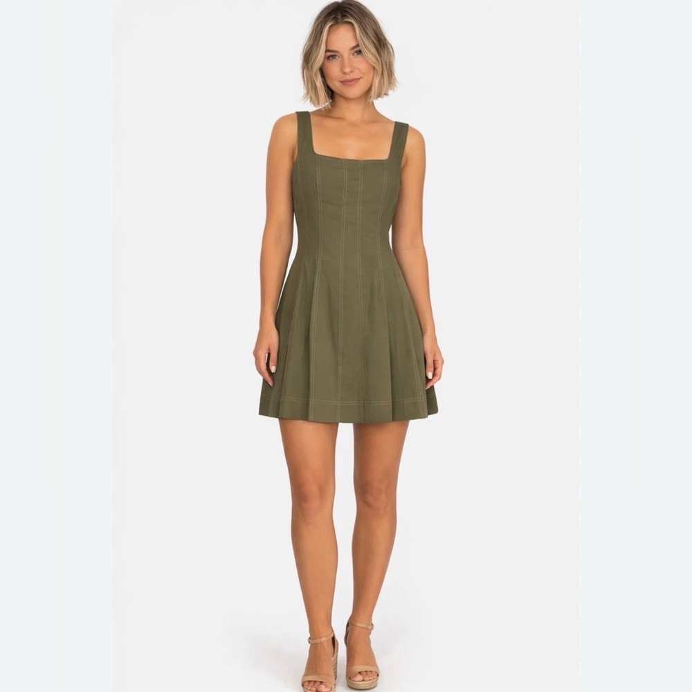 Christian Lacroix Olive Mini Dress with Square Neck